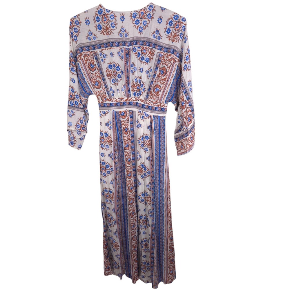 En Crème Boho Floral Paisley Maxi Dress Size‎ S Tassel Tie V-Neck Peasant Style - Picture 13 of 13